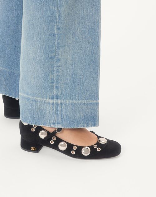 Valentino Garavani - Nellcôte Mary-jane Pumps In Crust Leather 30mm - Black - Woman - Ballerinas