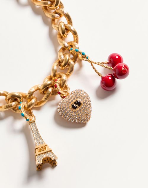 Valentino Garavani - Chez Valentino Necklace In Metal, Enamel And Swarovski® Crystals - Antique Brass - Woman - Jewellery