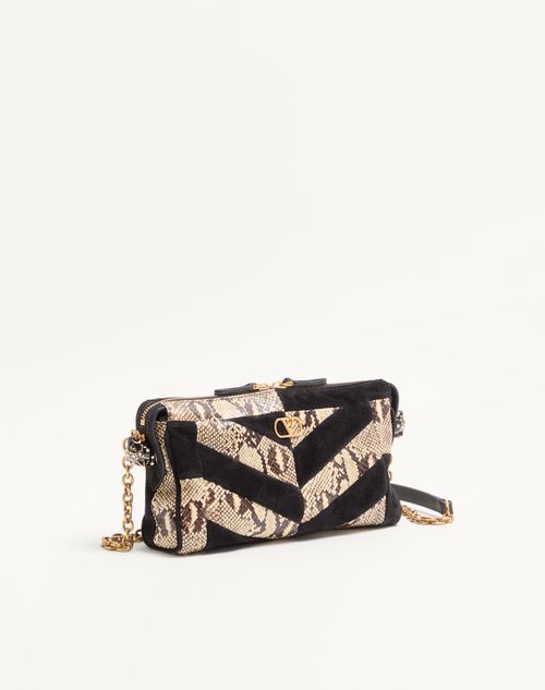 Valentino Garavani - Valentino Garavani Panthea Small Shoulder Bag In Python And Suede With A Chevron Pattern - Beige/black - Woman - Shoulder Bags