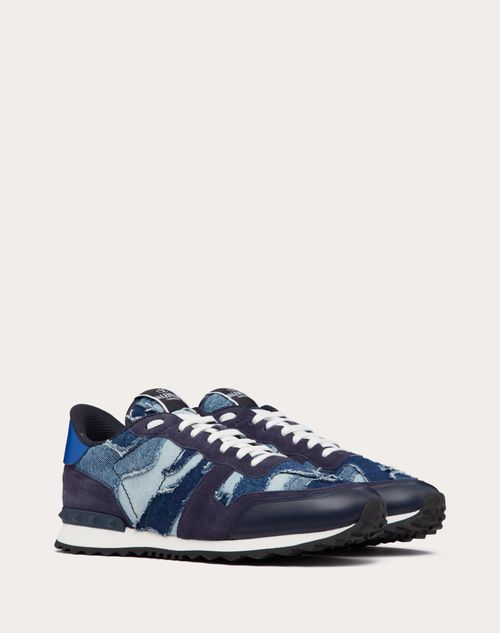 Rockrunner Camouflage Denim Sneaker for Man in Denim/blue | Valentino US