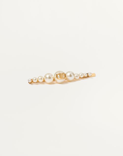 Valentino Garavani - Vlogo Signature Metal And Pearl Hair Clip - Gold - Woman - Hair Accessories