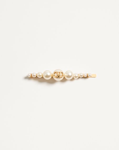 Valentino Garavani - Vロゴ シグネチャー メタル X パール ヘアクリップ - ゴールド - ウィメンズ - ヘアーアクセサリー