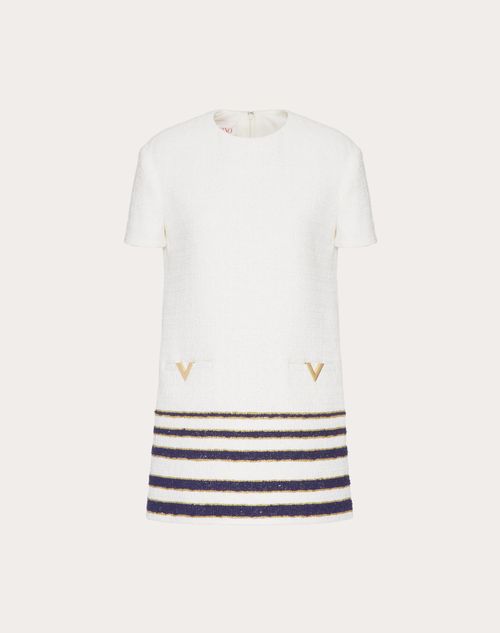 Valentino - Kurzes Kleid Aus Mariniere Tweed - Elfenbein/navy - Frau - Geschenke Für Damen