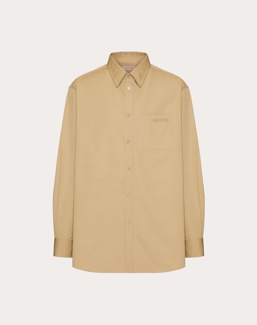 Valentino - Long Sleeve Cotton Shirt With Valentino Embroidery - Beige - Man - Man Ready To Wear Sale