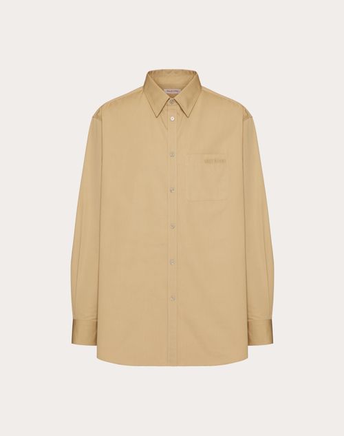 Valentino - Long Sleeve Cotton Shirt With Valentino Embroidery - Beige - Man - Shelf - Mrtw Formalwear