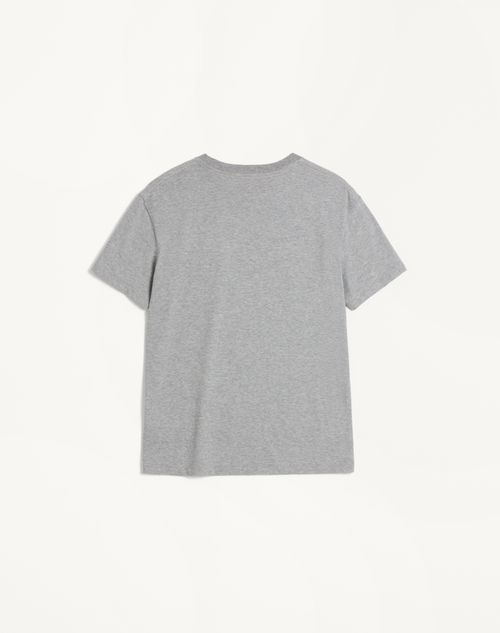 Valentino - Cotton T-shirt With Vlogo Patch - Gray Melange - Man - T-shirts And Sweatshirts