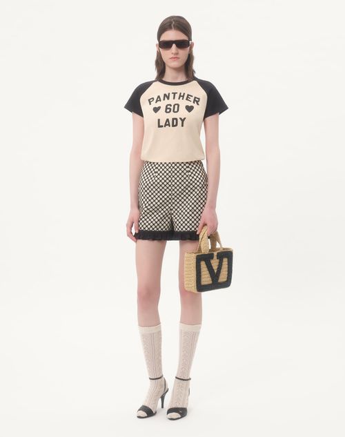 Valentino - Cotton T-shirt With Chez Valentino Print - Birch/black - Woman - T-shirts And Sweatshirts