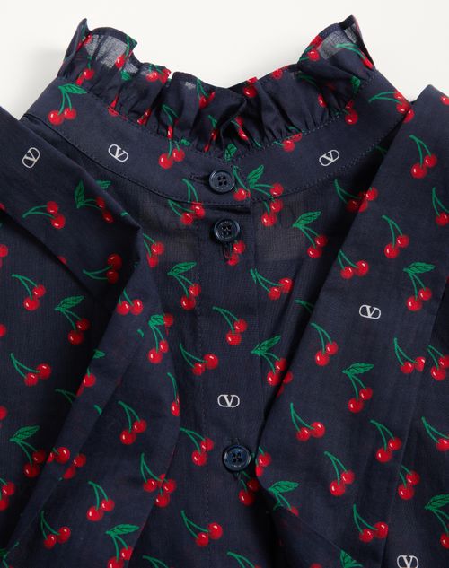 Valentino - Cherryfic Cotton Muslin Shirt - Navy/cherry Red - Woman - Shirts & Tops
