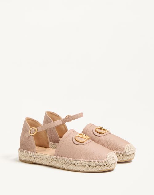 Valentino Garavani - VLOGO SIGNATURE BALLERINA IN LAMINATED GRAINY CALFSKIN 25MM - Rose Cannelle - Woman - Espadrilles And Wedges