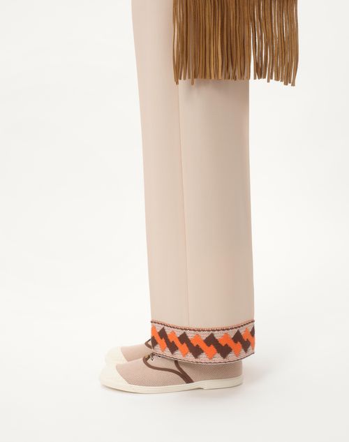 Wool Gabardine Trousers With Jacquard Hem for Man in Butter Wool Gabardine Trousers With Jacquard Hem for Man in Butter