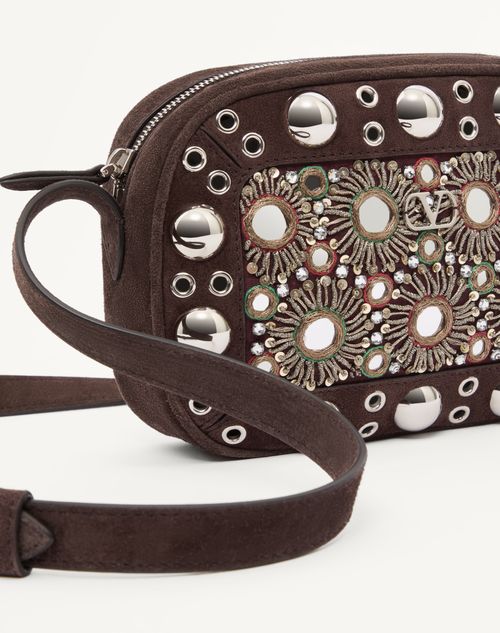 Valentino Garavani - Valentino Garavani Nellcôte Small Embroidered Shoulder Bag - Multicolour/testa Di Moro - Woman - Shoulder Bags