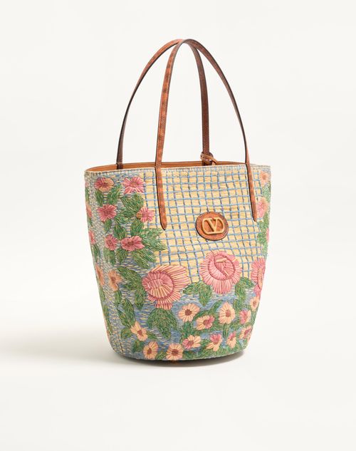 Valentino Garavani - Valentino Garavani Panier De Fleurs Medium Embroidered Raffia Shopping Bag - Multicolor - Woman - Woman Bags & Accessories Sale