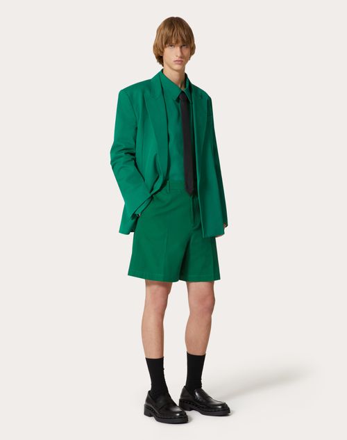 Valentino - Stretch Cotton Canvas Shirt Jacket With Rubberised V Detail - Basil Green - Man - Man Ready To Wear Sale