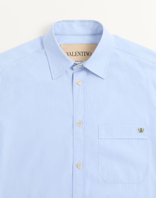 Valentino - Valentino Fil-à-fil Cotton Shirt With Butterfly Embroidery - Azure - Man - Shirts