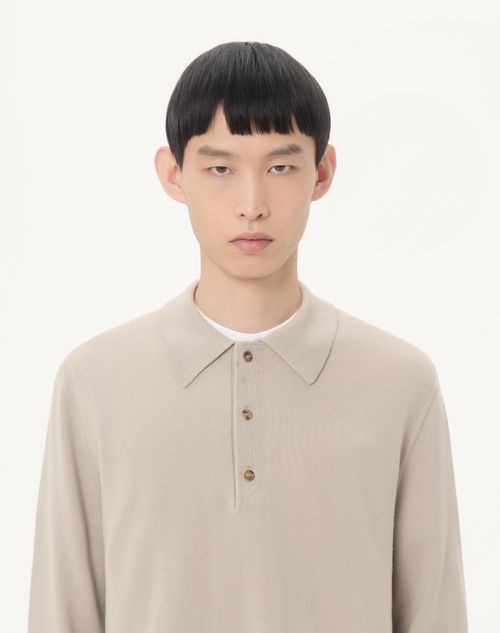 Valentino - Valentino Wool Polo Shirt With Vlogo - Light Grey - Man - Knitwear