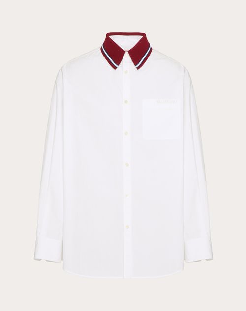 Valentino - Langarmhemd Aus Baumwollpopelin Mit Valentino-stickerei - Weiß - Mann - Hemden