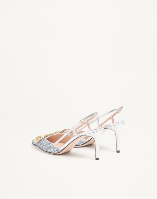 Valentino Garavani - Vlogo Signature Metallic Tweed Slingback Pump 80mm - Silver - Woman - Pumps And Slingbacks