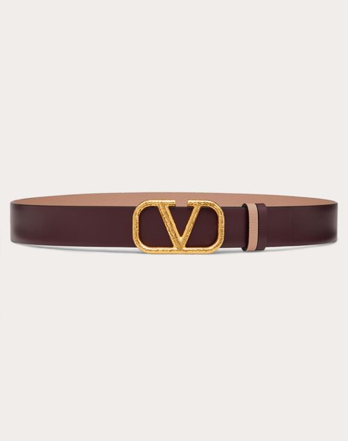 Valentino Garavani - Reversible Vlogo Signature Belt In Grainy Calfskin 30mm - Rubin/rose Cannelle - Woman - Belts