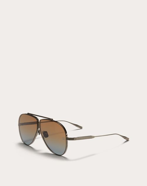 Valentino - Xvi - Lunettes Pilote En Titane Avec Clous - Noir/​dégradé Marron À Bleu - Unisexe - Lunettes De Soleil