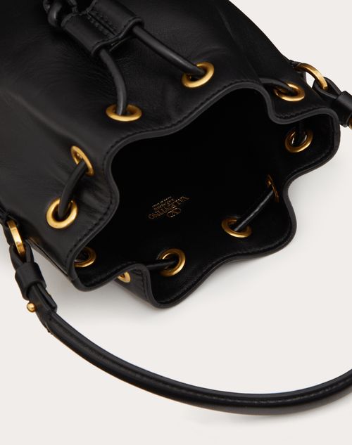 V Logo Signature Small Leather Bucket Bag in Black - Valentino