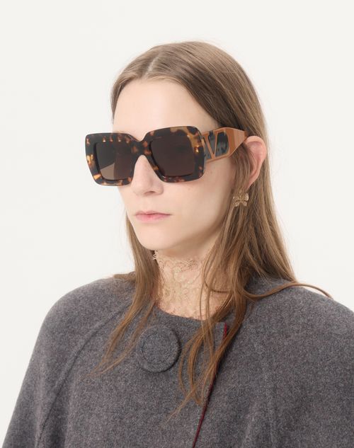 Valentino - Rectangular Acetate Eyewear - Ivory/black/brown - Woman - Eyewear