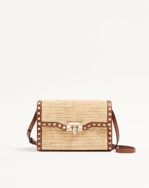 Valentino Garavani - Valentino Garavani Rockstud Small Shoulder Bag In Raffia - Natural/saddle Brown - Woman - Shoulder Bags