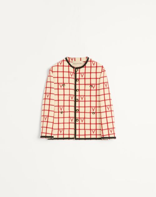 Valentino - Wool Blend Jacket With V Check Pattern - Butter/paris - Man - Outerwear