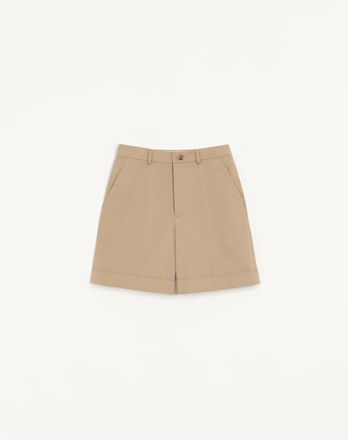 Valentino - Valentino Cotton Gabardine Bermuda Shorts With Turn-up And Vlogo Embroidery - Beige - Man - Trousers And Shorts