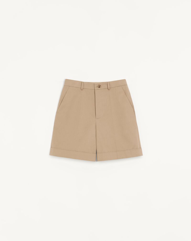 Bermuda Revers Gabardine Coton Broderie VLogo Beige — Valentino
