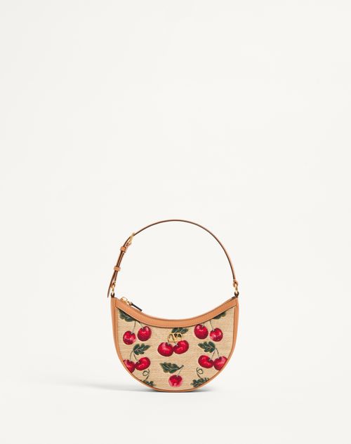 Valentino Garavani - Vlogo Signature Mini Hobo Bag In Jacquard Raffia With Cherryfic Pattern - Natural/red - Woman - Shoulder Bags