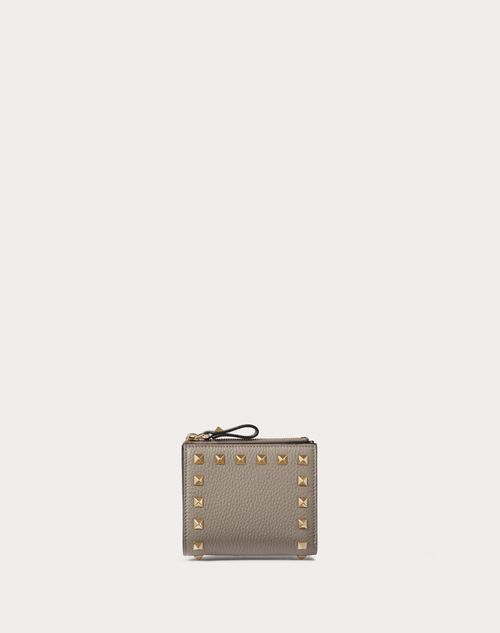 Valentino Garavani - Small Rockstud Grainy Calfskin Wallet - Dove Gray - Woman - Wallets And Small Leather Goods