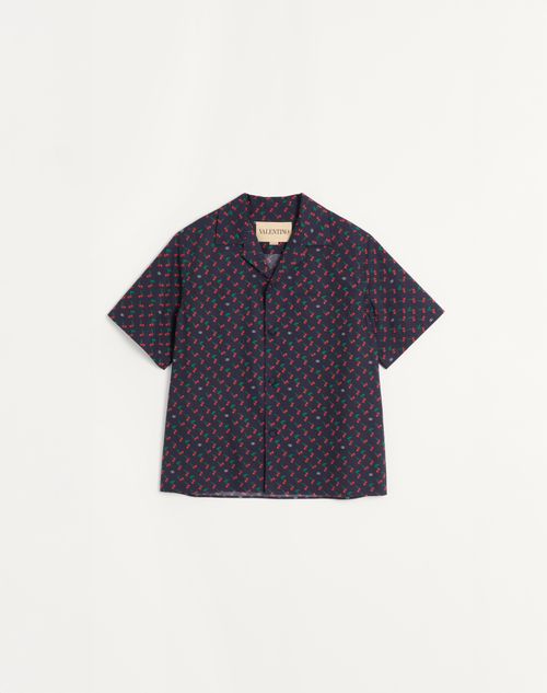 Valentino - Cotton Poplin Bowling Shirt With Cherryfic Print - Blue - Man - Shirts