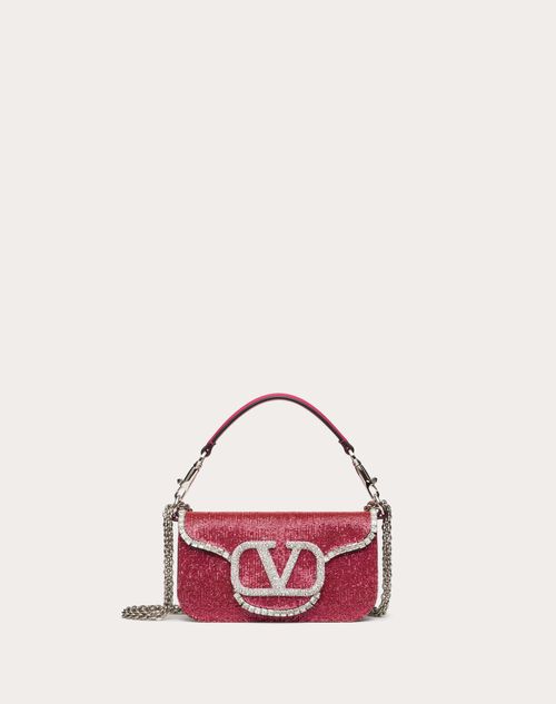Locò Embroidered Small Shoulder Bag for Woman in Magenta/crystal