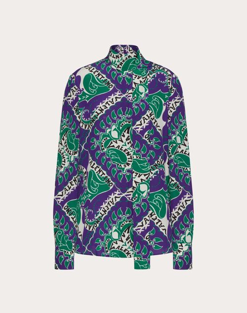 Valentino - Manifesto Bandana Crepe De Chine Blouse - Antique Green/astral Purple/ivory - Woman - Shirts And Tops