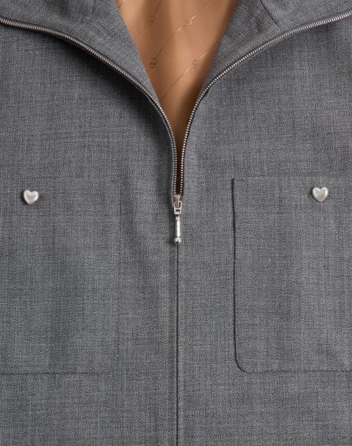 Valentino - Chaqueta Camisera Valentino De Lana Mouliné - Negro/gris - Hombre - Chaquetas Y Plumíferos