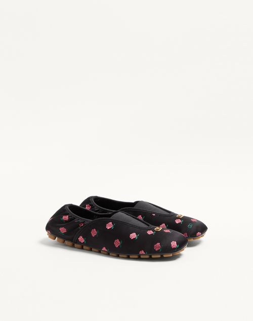 Valentino Garavani - Rhytmika Slipper In Jacquard Rose Fabric - Black - Man - Sneakers