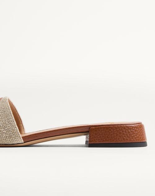 Valentino Garavani - Vlogo Signature Slide Sandal In Canvas 20mm - Natural/saddle Brown - Woman - Slides And Thongs