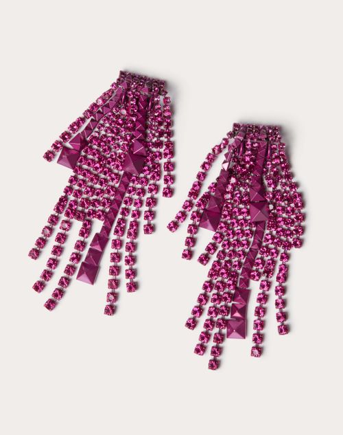 Valentino Garavani - Brightrain Metal And Crystal Earrings - Pink Pp - Woman - Jewellery