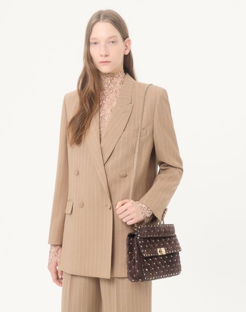 Valentino Garavani - Valentino Garavani Rockstud Spike Medium Suede Bag - Ebony - Woman - Shoulder Bags