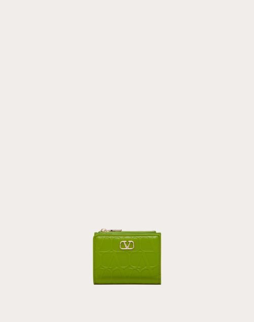 Valentino Garavani - Valentino Garavani Leather Toile Iconographe Wallet In Calfskin - Chartreuse - Woman - Wallets And Small Leather Goods