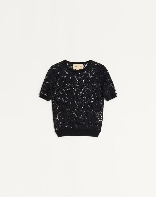 Valentino - Cotton And Lace Top - Black - Woman - Knitwear