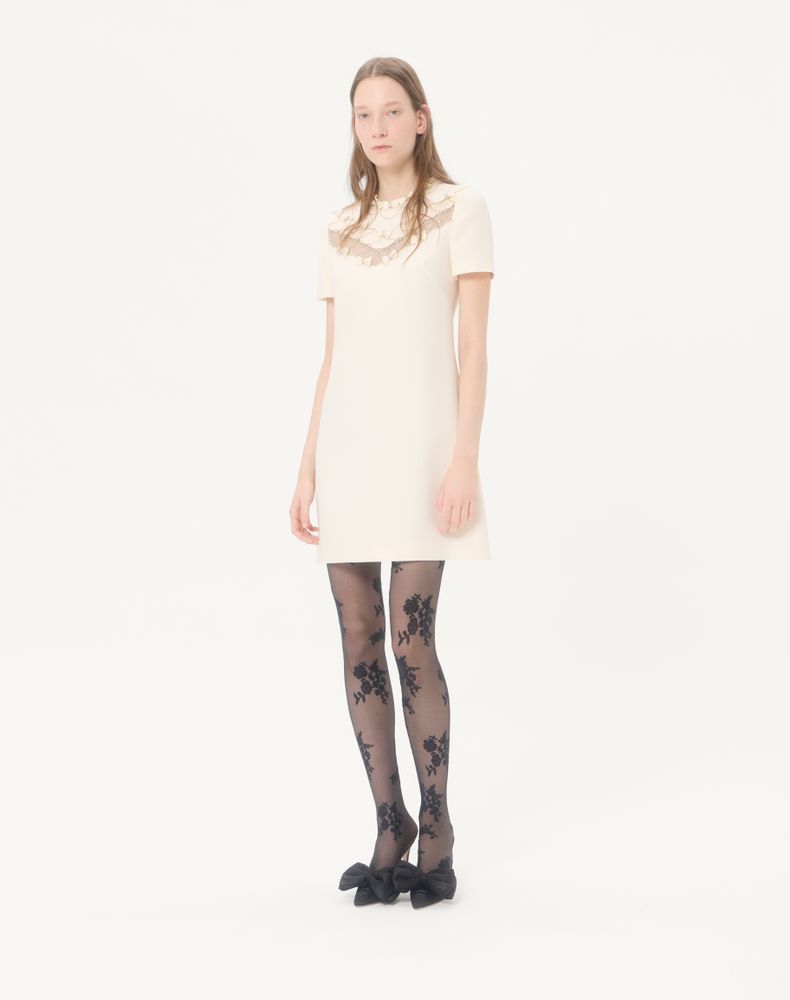 Valentino Embroidered Crepe Couture Short Dress Woman Ivory 36