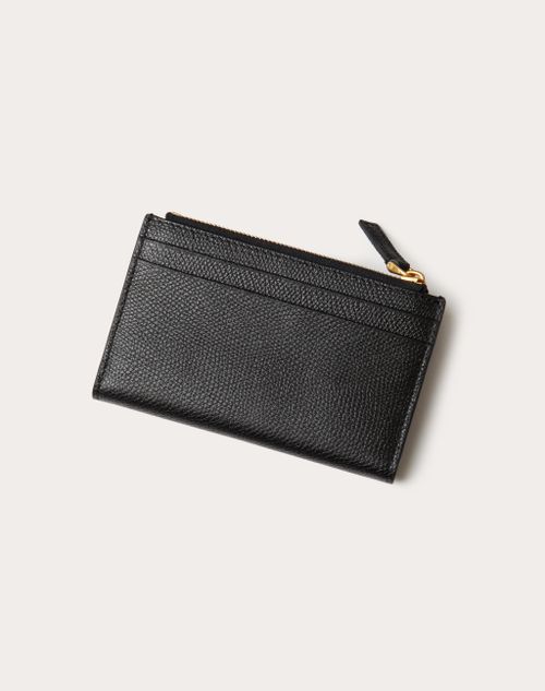 Vlogo Signature Grainy Calfskin Cardholder Wth Zipper for Woman in Black