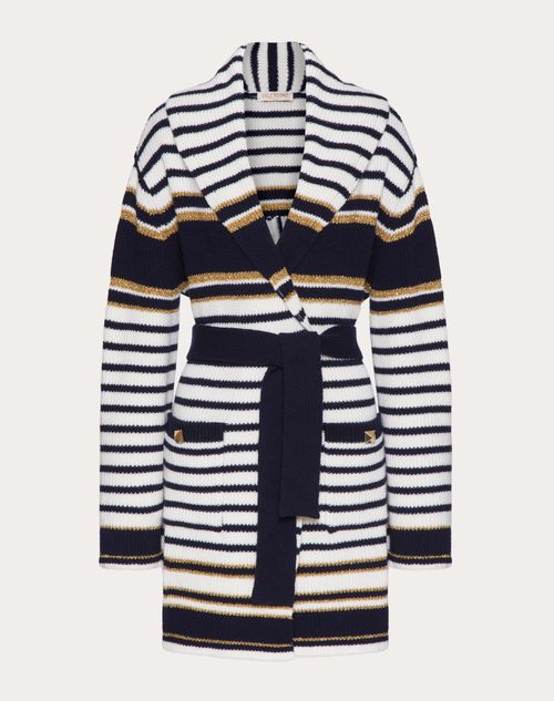 Valentino - Wool And Lurex Coat - Ivory/navy - Woman - Knitwear
