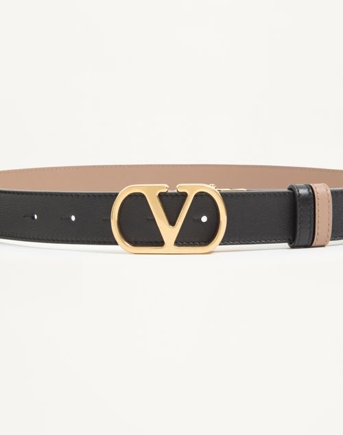 Valentino Garavani - Vlogo Signature Reversible Shiny Calfskin Belt - 30mm / 1.2 In. - Black/beige - Woman - Belts