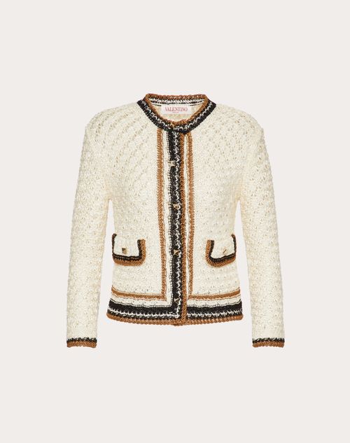 Valentino - Viscose Jacket With Crochet Work - Ecru/brown/black - Woman - Knitwear