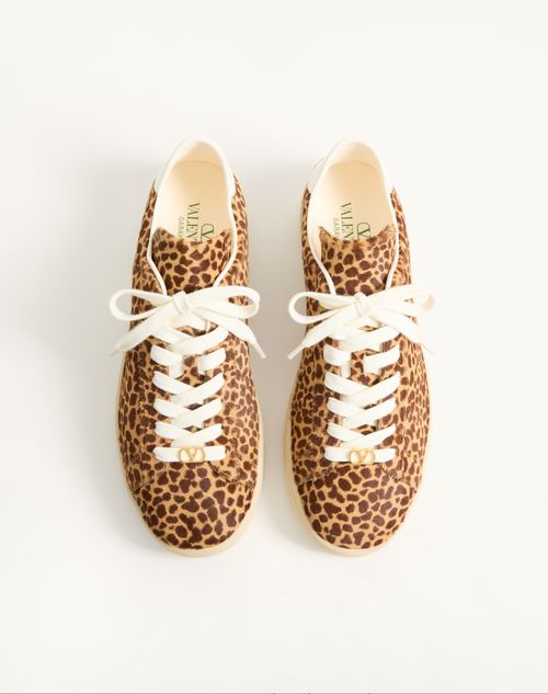 Valentino Garavani - Royco Trainer In Hair Calf With Fauve Eclat Print And Nappa Calfskin - Brown - Man - Sneakers