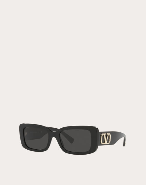 Valentino - Vlogo Signature Rectangular Acetate Frames - Black/gray - Woman - Eyewear