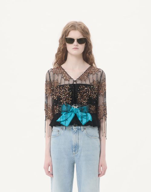 Valentino - Embroidered Point D'espirit Jacket - Black/ivory - Woman - Jackets And Blazers