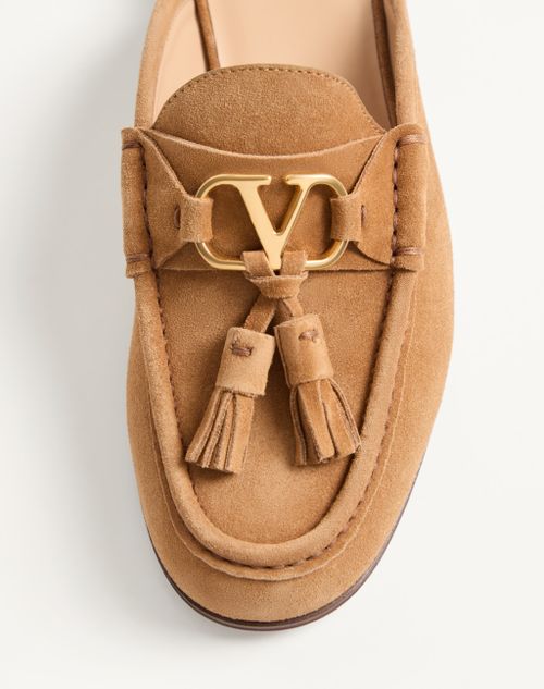 Valentino Garavani - Vlogo Signature Slip-on Loafer In Split-grain Leather 20mm - Havana Beige - Woman - Loafers
